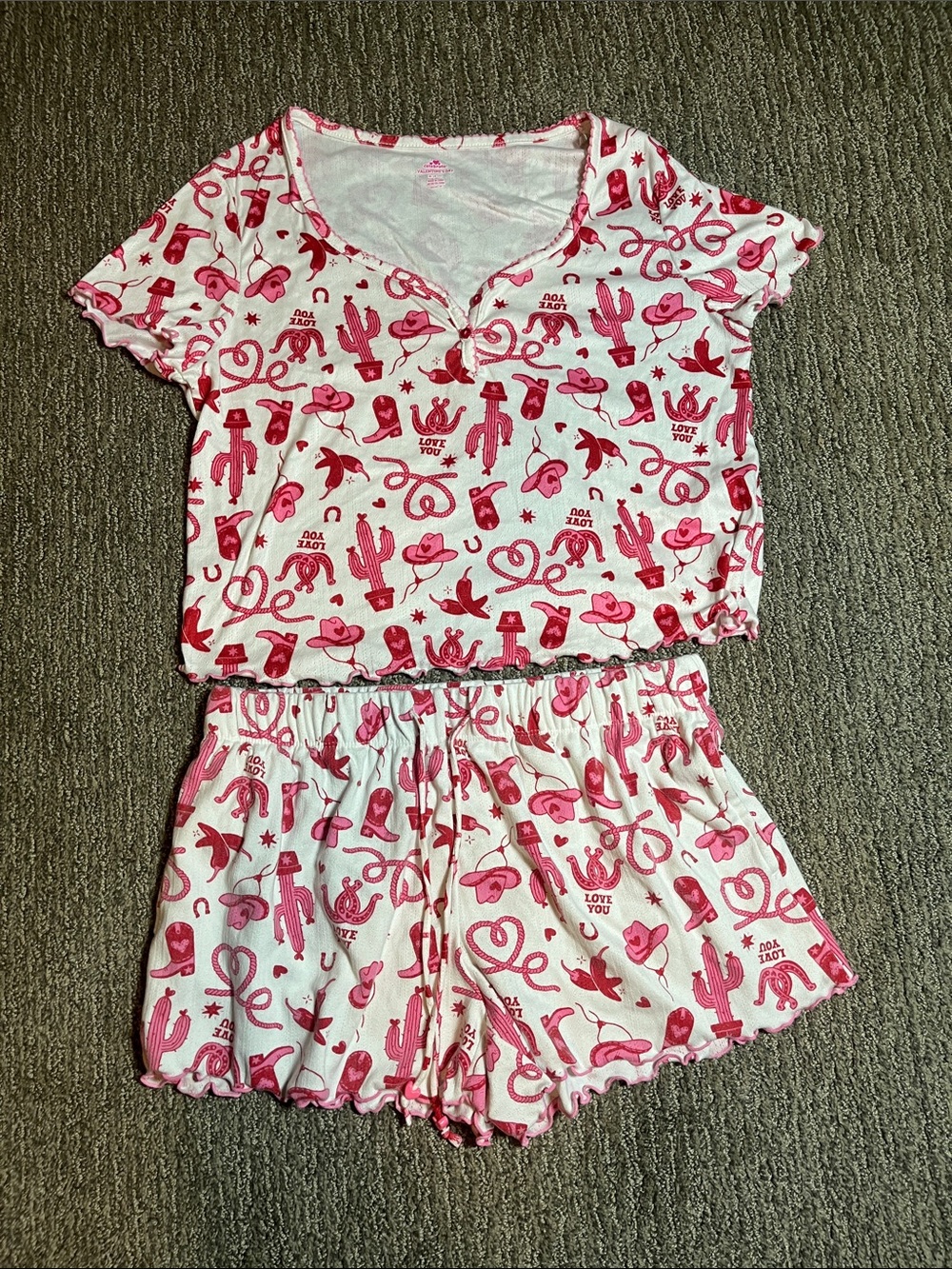 PJ Salvage Pink & White Western Print Short Pajama Set